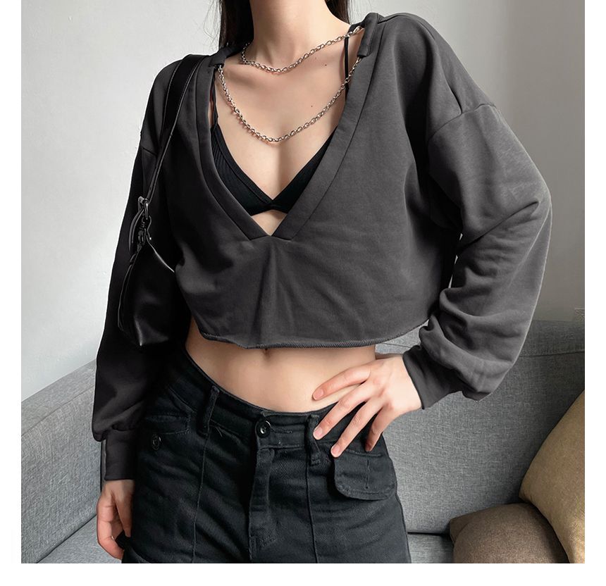 GAGAO - Ronde hals vlinderprint open rug cropped sweatshirt