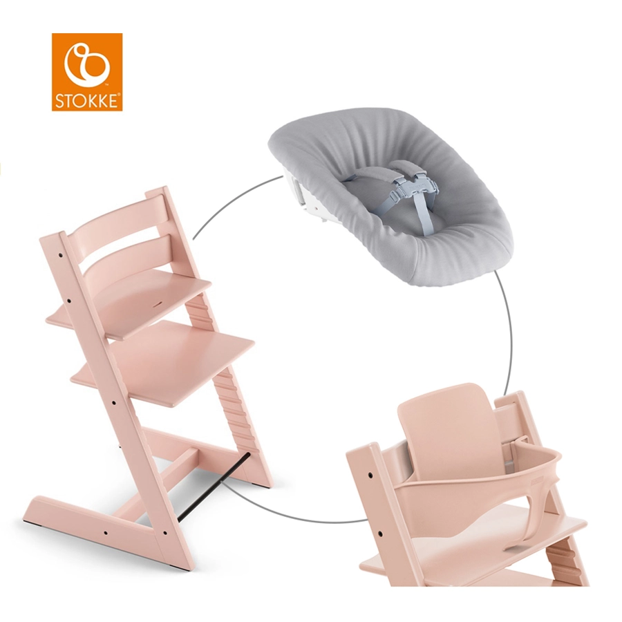 STOKKE® Mega Tripp Trapp® Set Hochstuhl Buche Serene Pink inkl. Newborn Set™ Grey und Baby Set Serene Pink