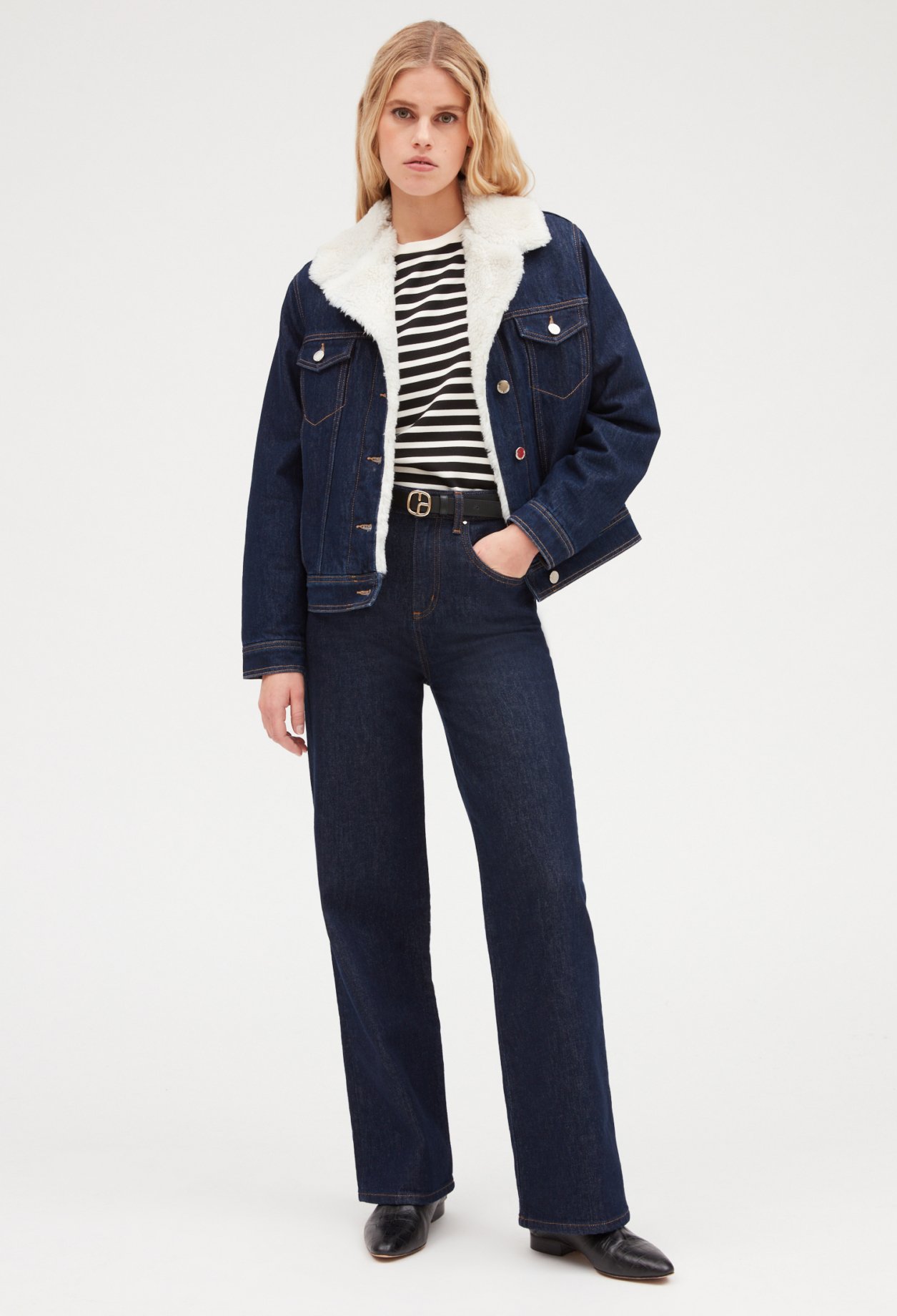 Blouson jean double fausse fourrure