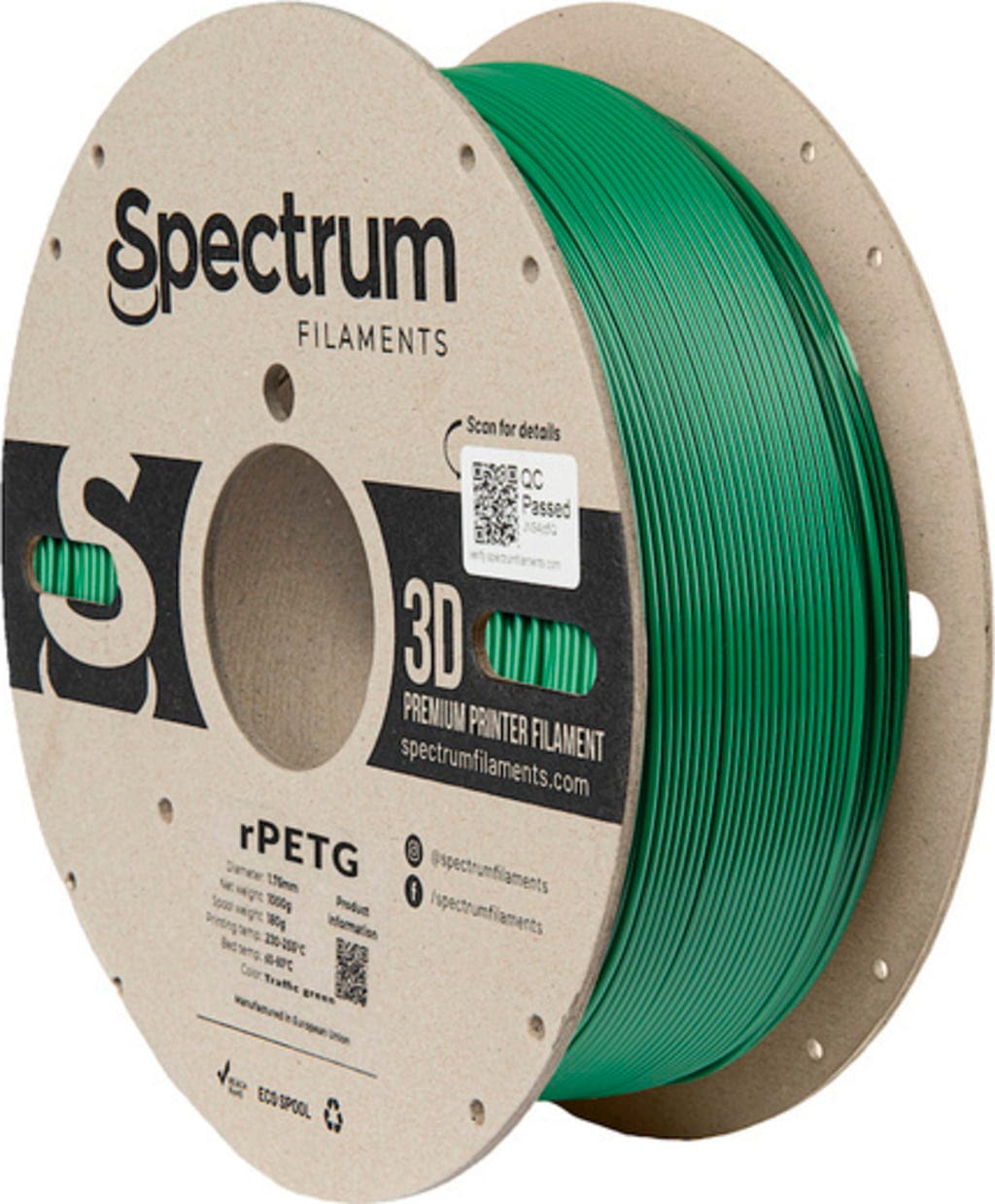Spectrum  RPETG Traffic Green, 1,75 mm / 1000 g    Recyceltes PETG Material in Traffic Green