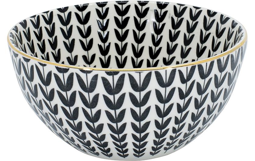 Schale Metropolitan Leaves 15 cm, Schwarz/WeissFrühstücksschale aus Steingut