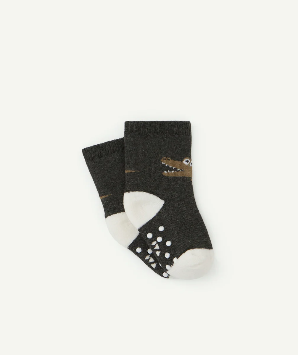 LOT DE CHAUSSETTES BÉBÉ GARÇON GRISES AVEC CROCODILES