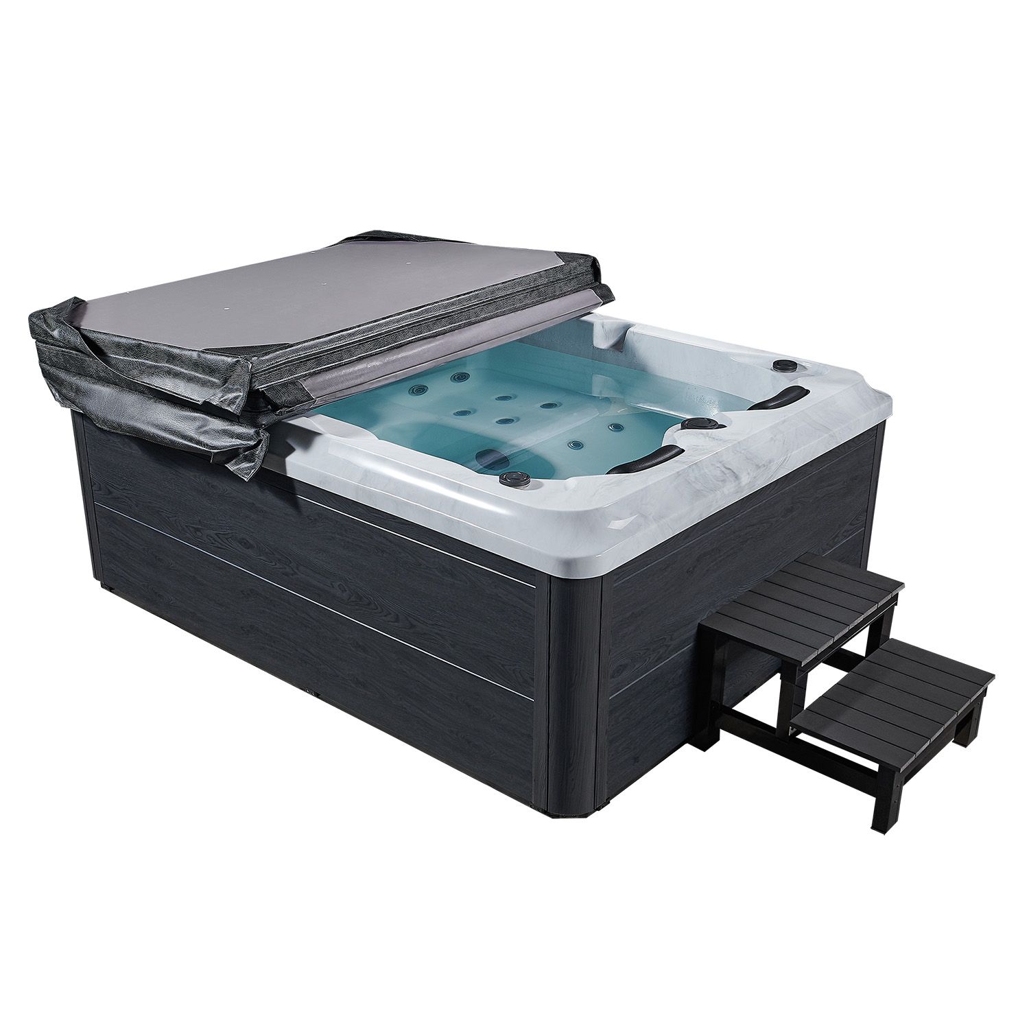 Artsauna Outdoor Whirlpool Oasis mit Treppe - Massagedüsen, LED Licht, Filter, Abdeckung & Heizung