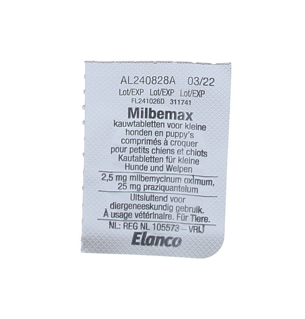 Milbemax Smakelijke Kauwtablet Kleine Hond Pup Ontwormen 1 tablet