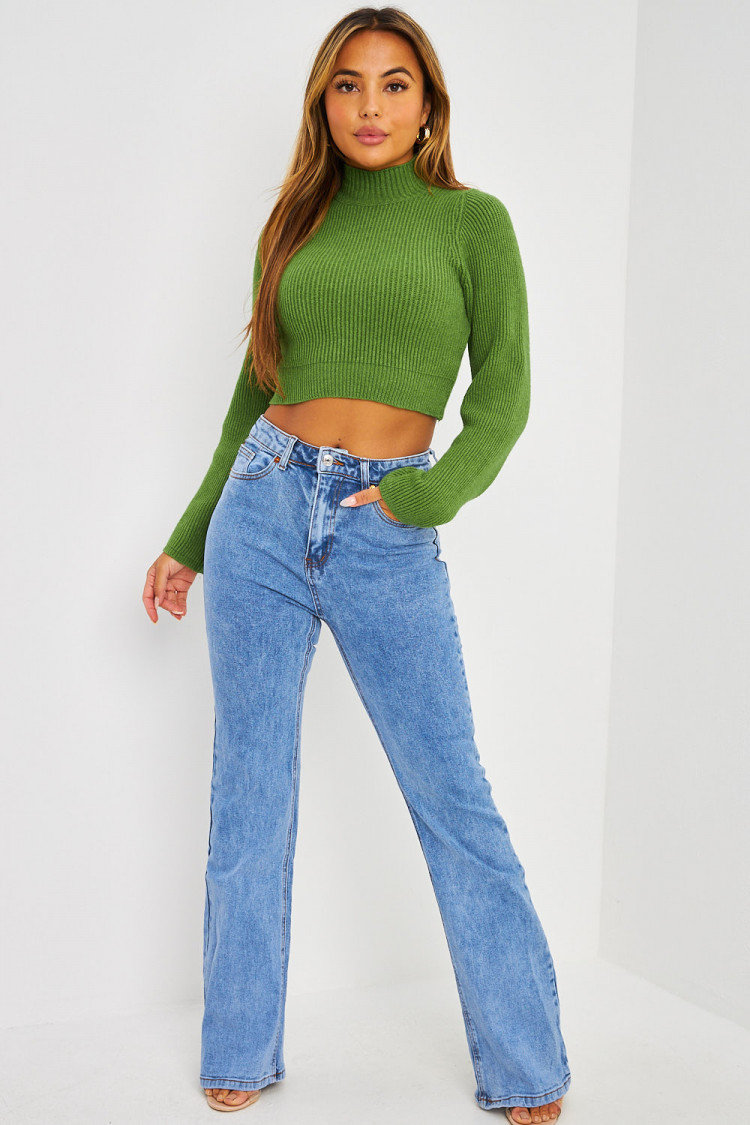 Pull court en mailles vert