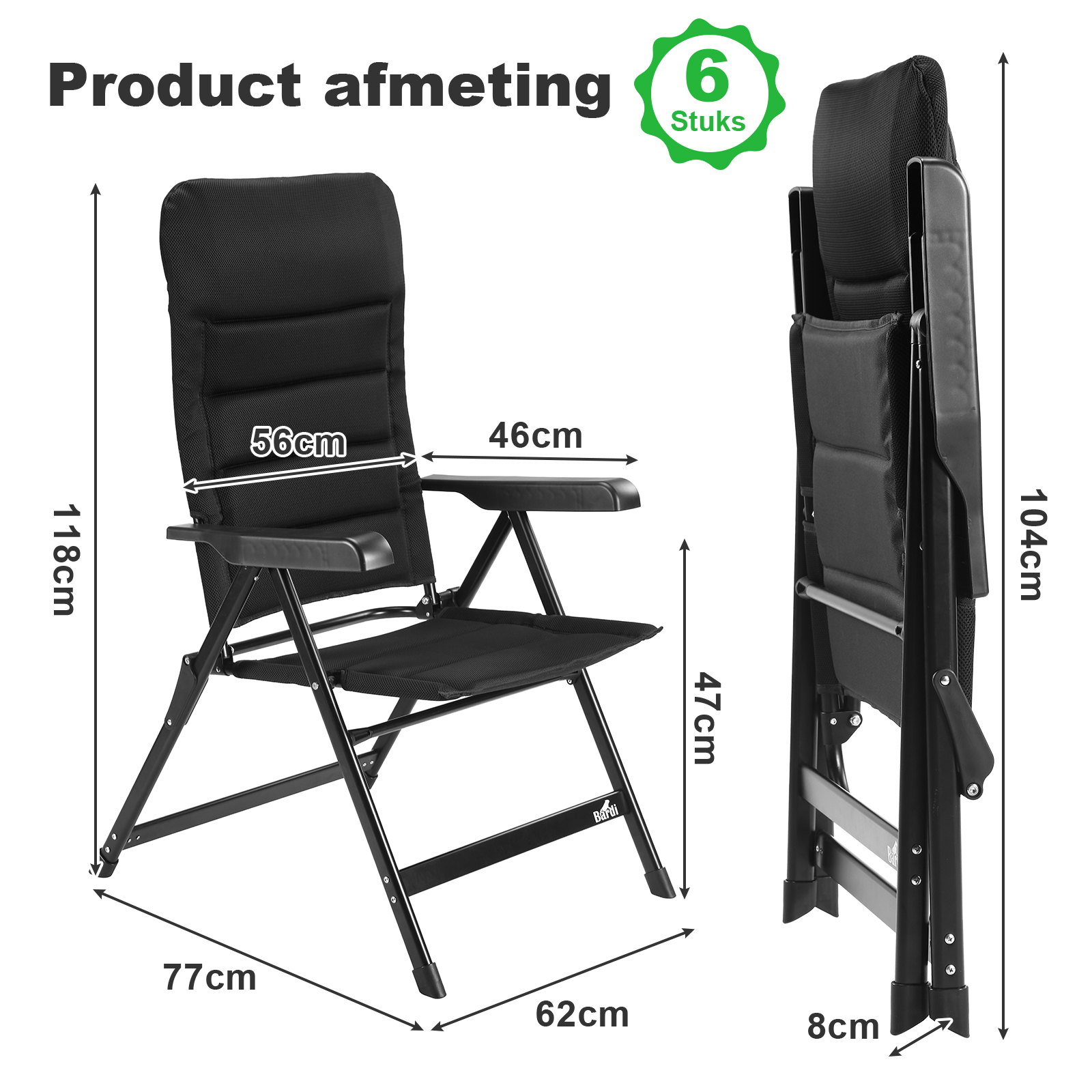 Bardi 7 standen Black luxe klapstoel - set van 2