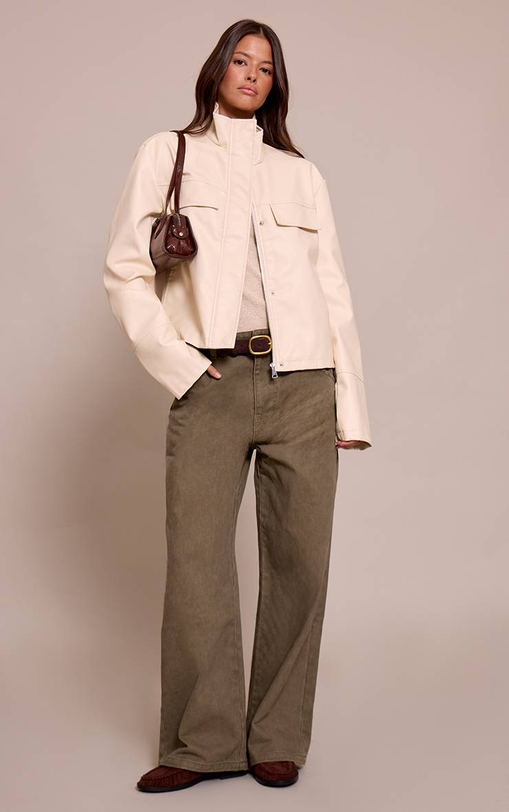 Crème Veste En Synthétiquecuir À Col Montant