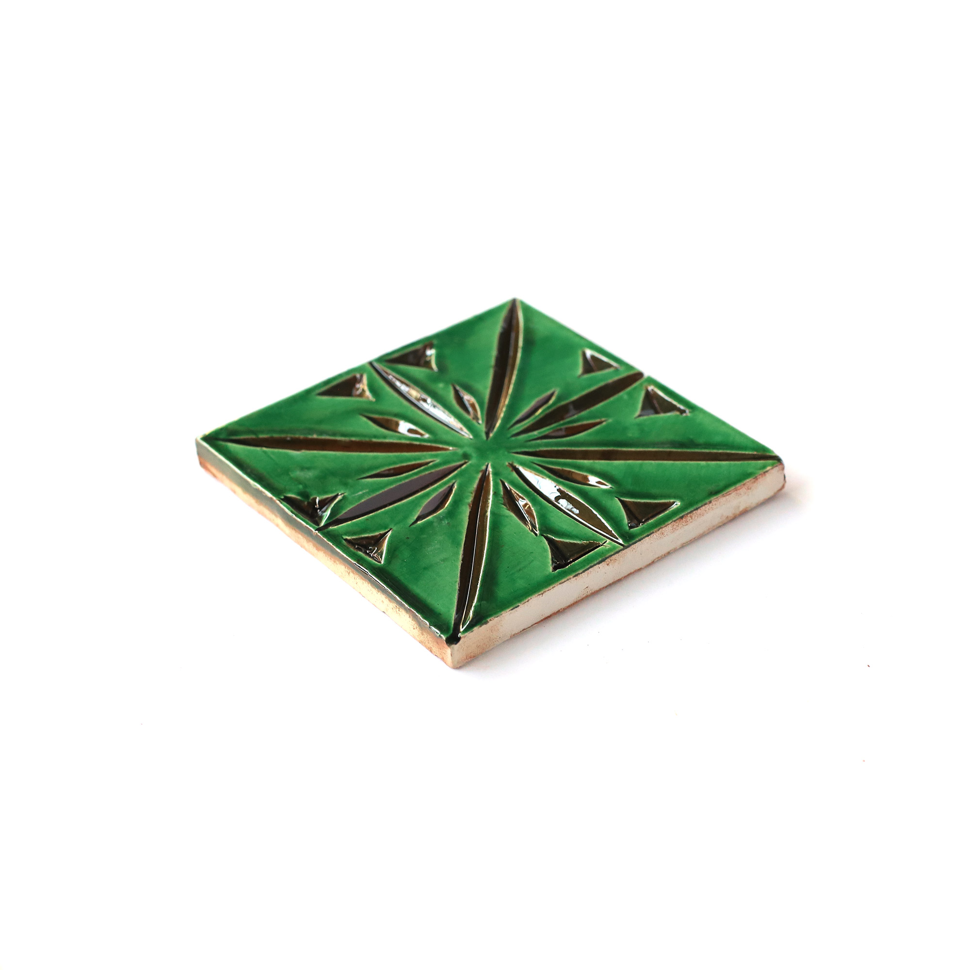 handglasierte Kachel 'Parure vert', grün, L 10 cm, B 10 cm von fischer's lagerhaus