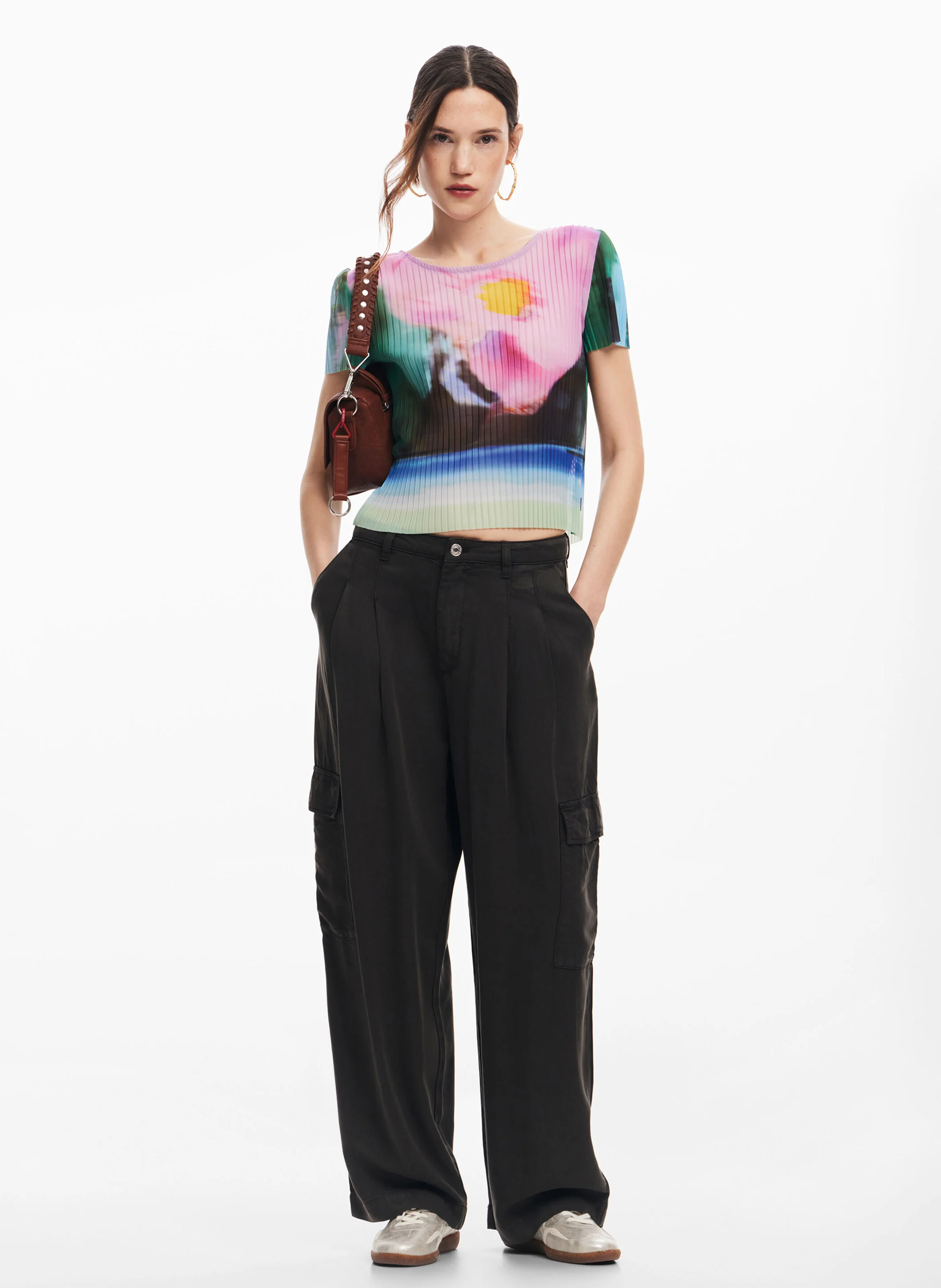 Tee-shirt col rond droit imprimé | Vert