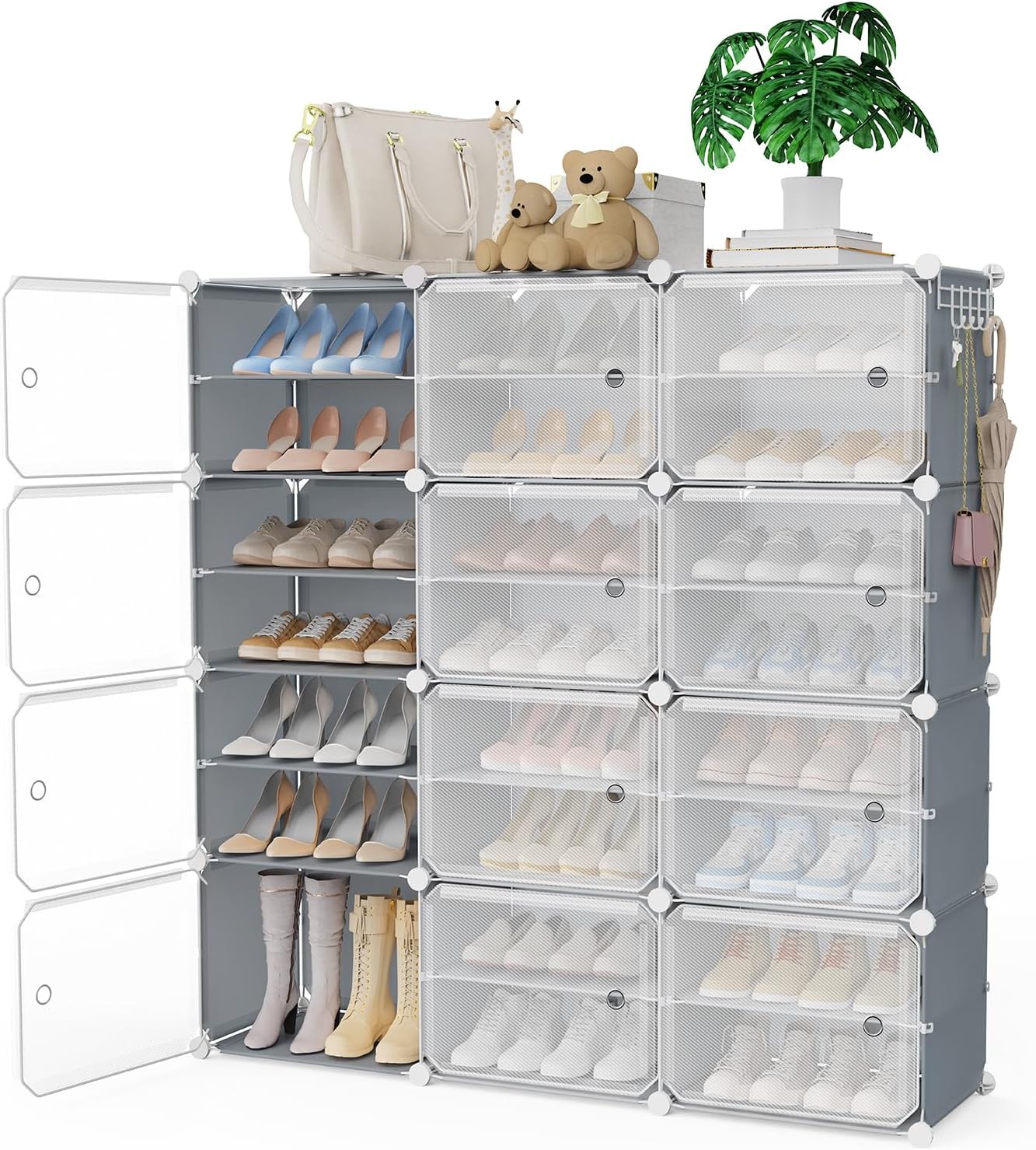 Tragbares Schuhregal, Organizer mit Tür, 8 Ebenen, Schuhschrank, 48 Paar, Schuh-Organizer, Schuhaufbewahrung, erweiterbar, stapelbar, freistehend, Schuhregal, Schrank für Eingangsbereich,