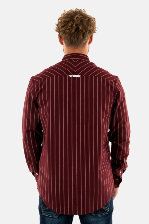 Chemise tommy jeans reg oxford strip vlp deep rouge stripe
