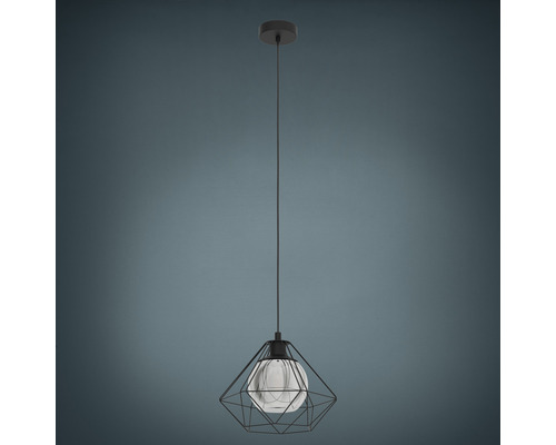 Hanglamp, 1-lichts, HxØ 110x32,5 cm, zwart, zwart/transparant gecoat glas