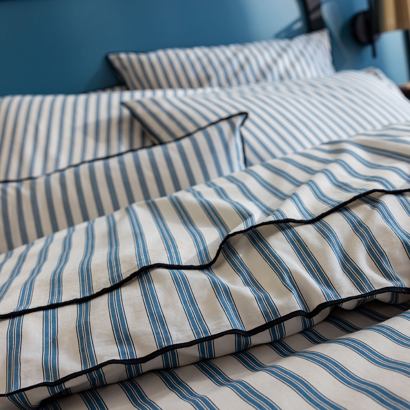 Perle de Coton Taie d'oreiller en Percale de Coton Allen blanc/bleu