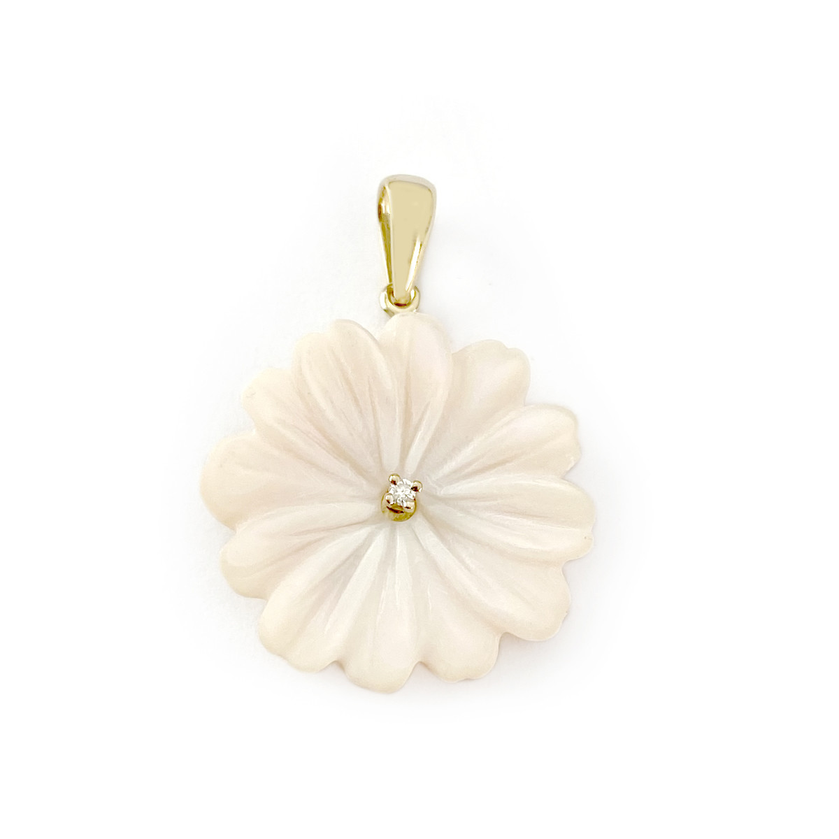 Pendentif fleur d'occasion or 375 jaune diamant nacre