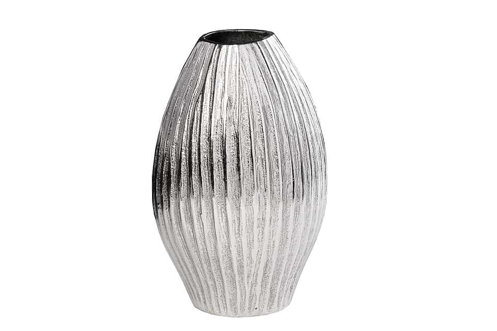 Moderne Vase ELEGANCE 35cm silber Metall Hammerschlag Design