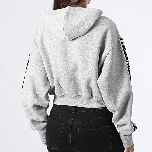 Sweat Zippé Capuche Femme Crop A Bandes HT3535 Gris Chiné
