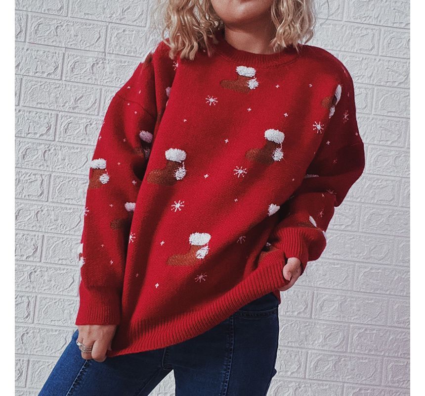 Parisocrates - Kerstsok Jacquard Trui met Ronde Hals