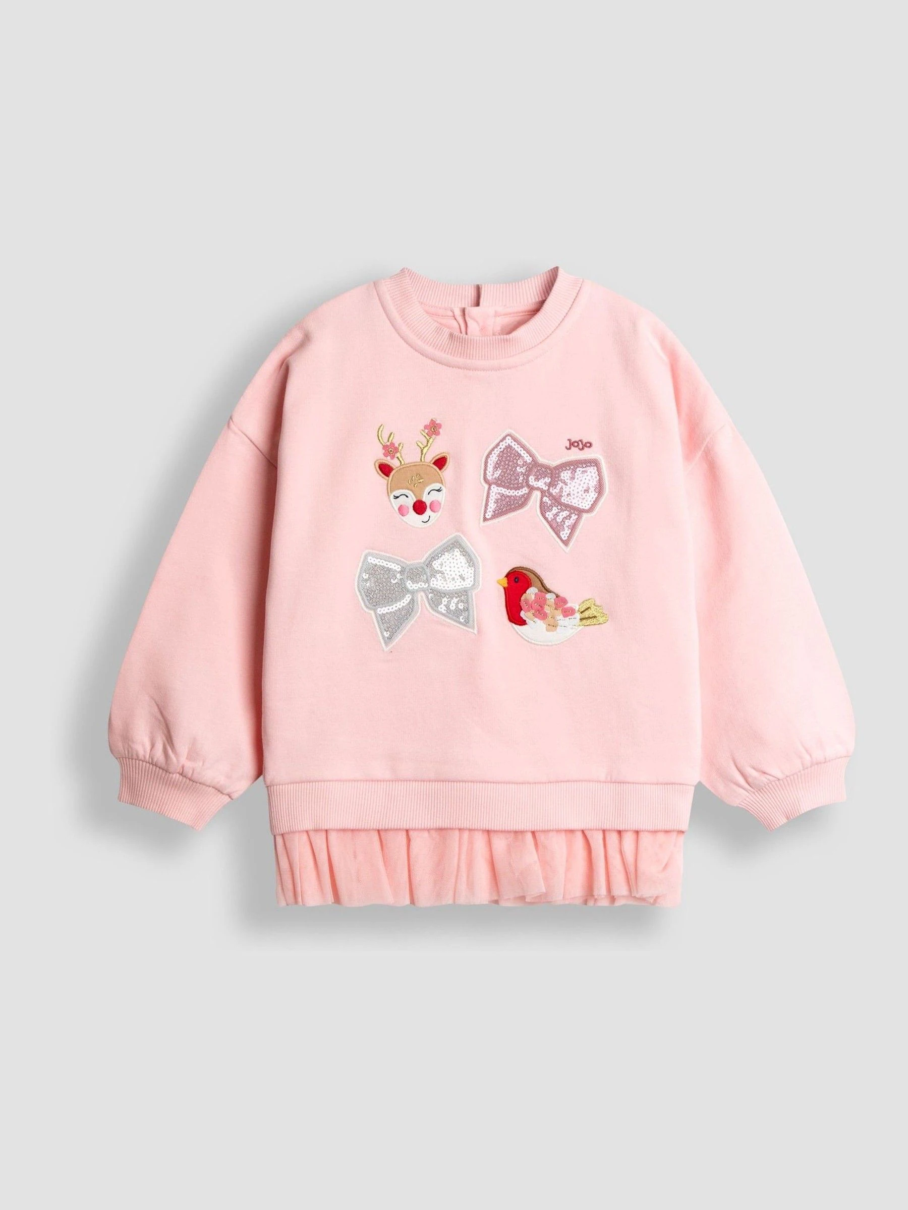 Roze kerstfiguren & Strikken - JoJo Maman Bébé Appliqué Tulle Frill Sweatshirt