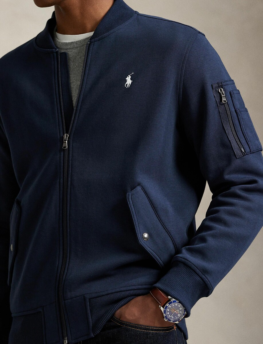 POLO RALPH LAUREN<br>Cardigã com zíper em tecido de malha dupla