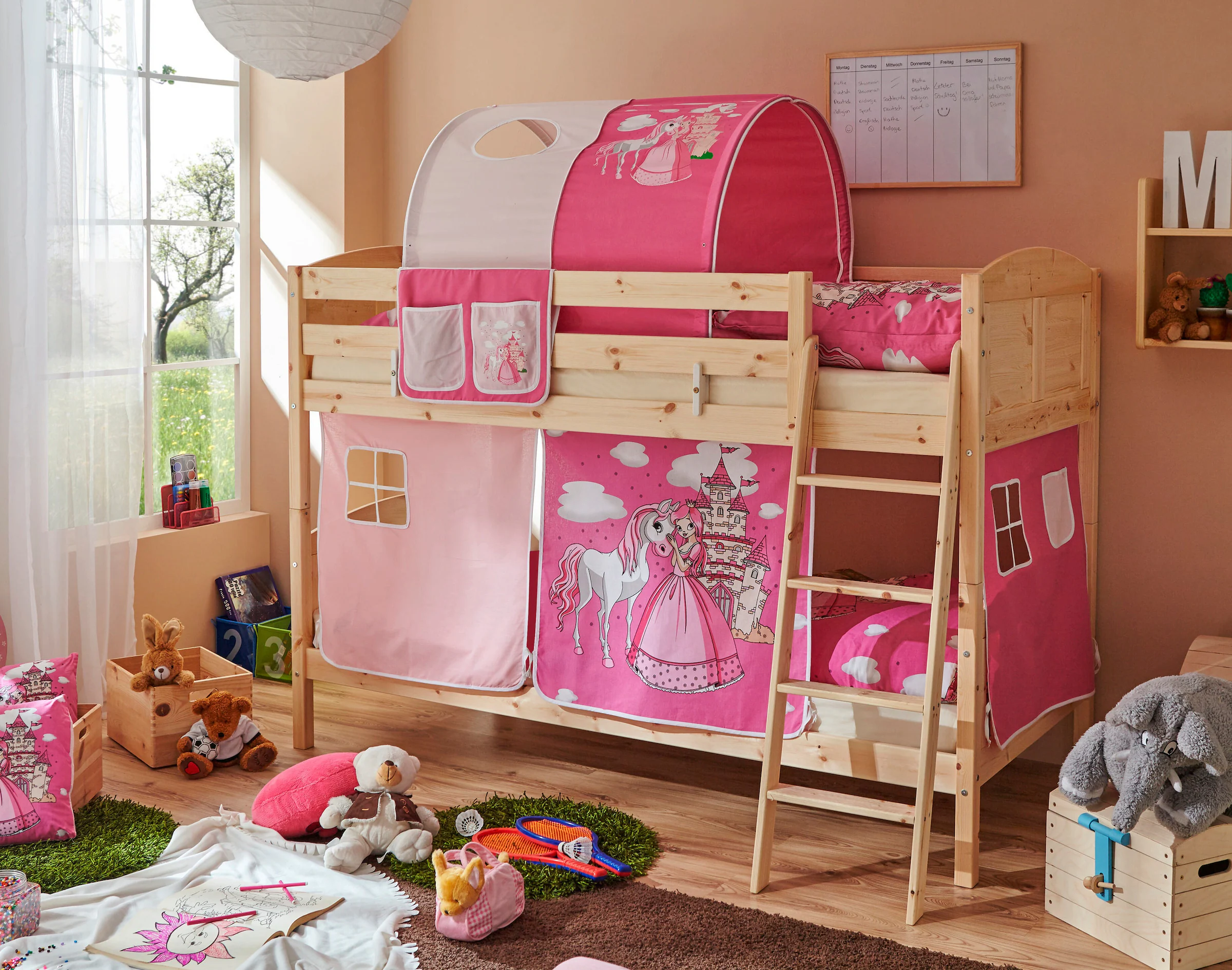 Ticaa Etagenbett Erni Country Kiefer Natur Horse Pink