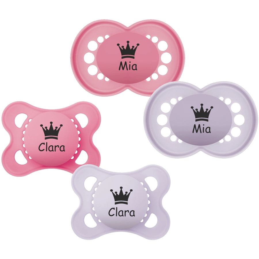 Schnullireich Schnuller mit Namen  Namensschnuller MAM Pure Krone – 2er Set (Mädchen) Rosa