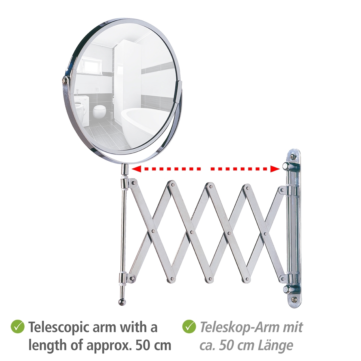 Wenko opmaakspiegel wand exclusief ø17cm telescopisch chroom