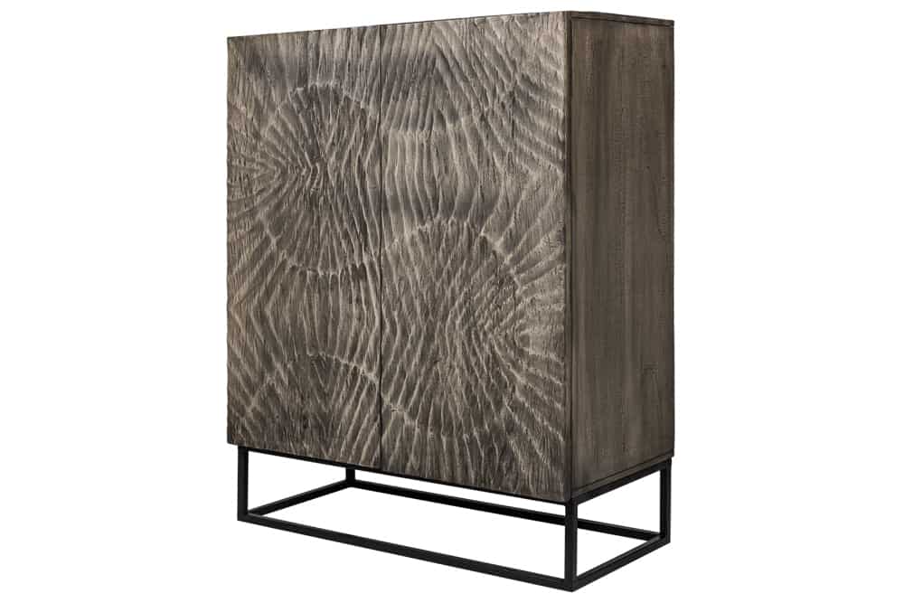 Massives Highboard SCORPION 120cm grau Akazie aufwendige 3D Schnitzereien