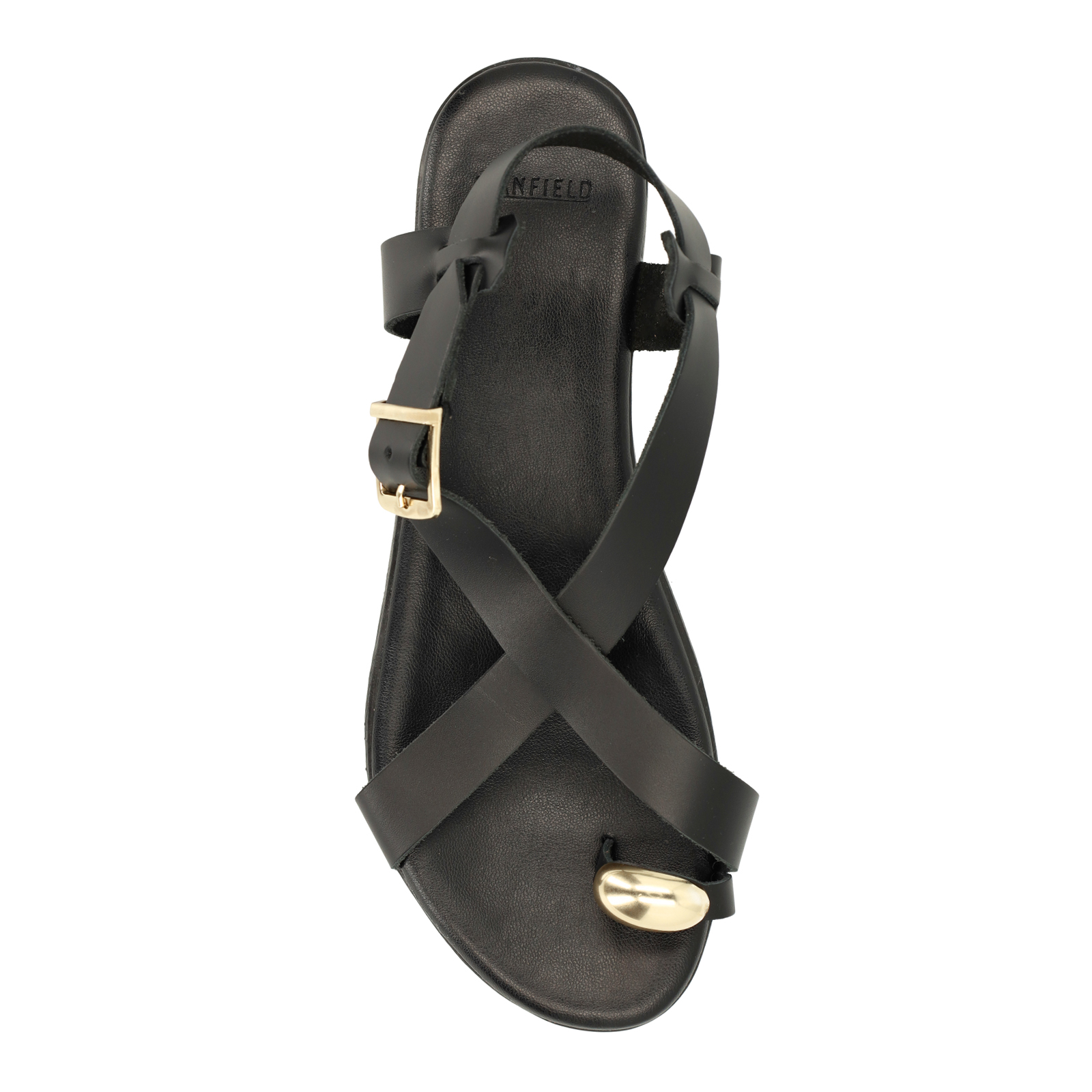 Zwart leren sandalen met goudkleurig detail