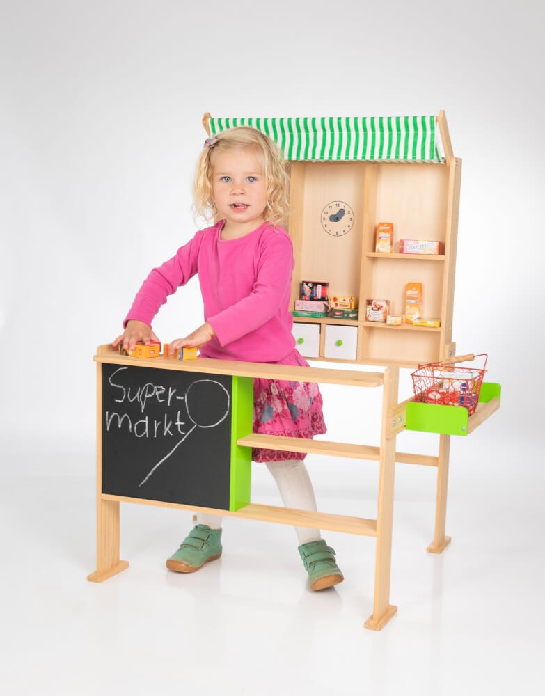 SpielMaus Holz Kaufladen hellgrün/weiß, Kaufläden & Zubehör, ca. 74x68x97 cm, ab 3 Jahren