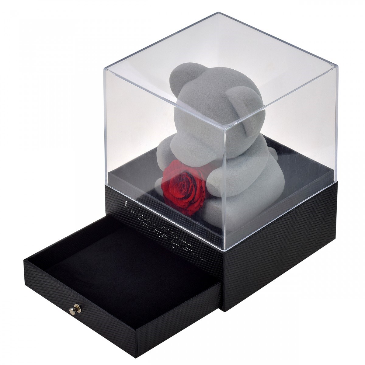 Coffret à bijoux ourson et rose éternelle rouge