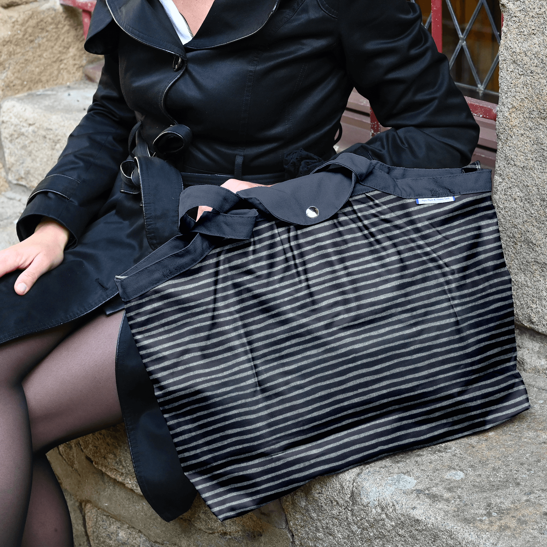 Sac Cabas Taille Moyenne Plissé Rayé Argent Marine