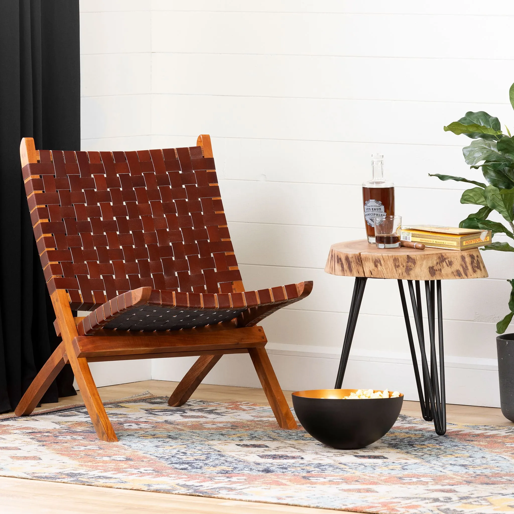 South Shore Fauteuil en Cuir Tressé Balka - Brun