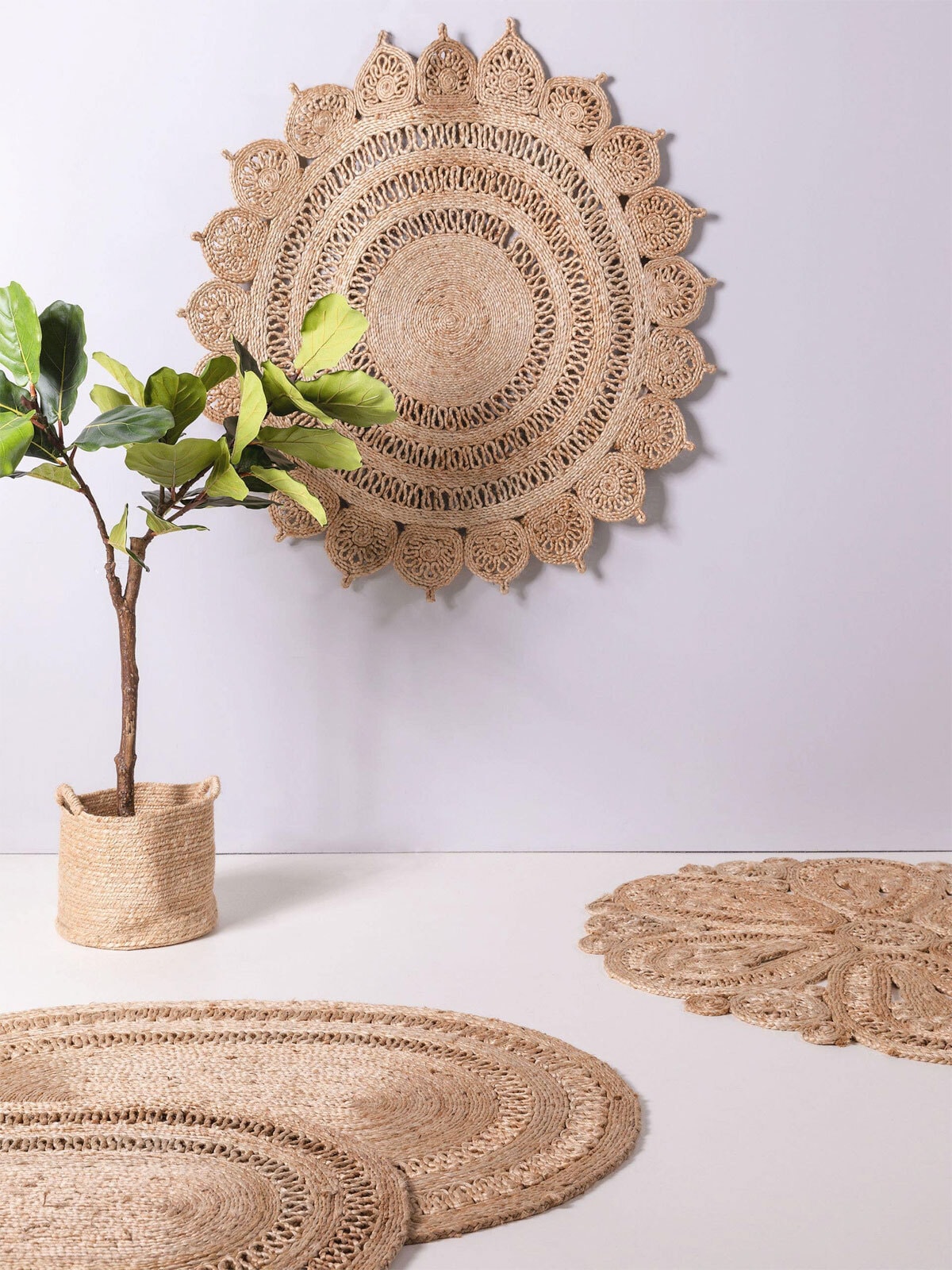 benuta pure Teppich KAMALA rund 120 cm natur