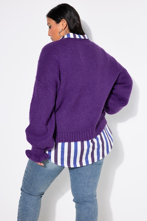 Pullover, oversized, Grobstrick, Rüschenärmel