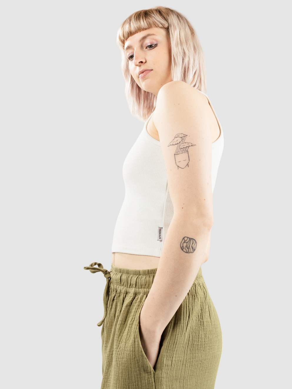 Afends Pearly Cropped Tank Top off white