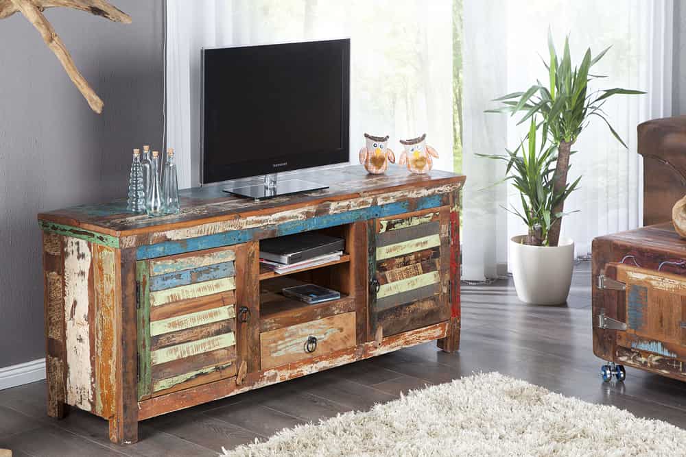 Einzigartiges TV-Board JAKARTA 150cm bunt recyceltes Massivholz