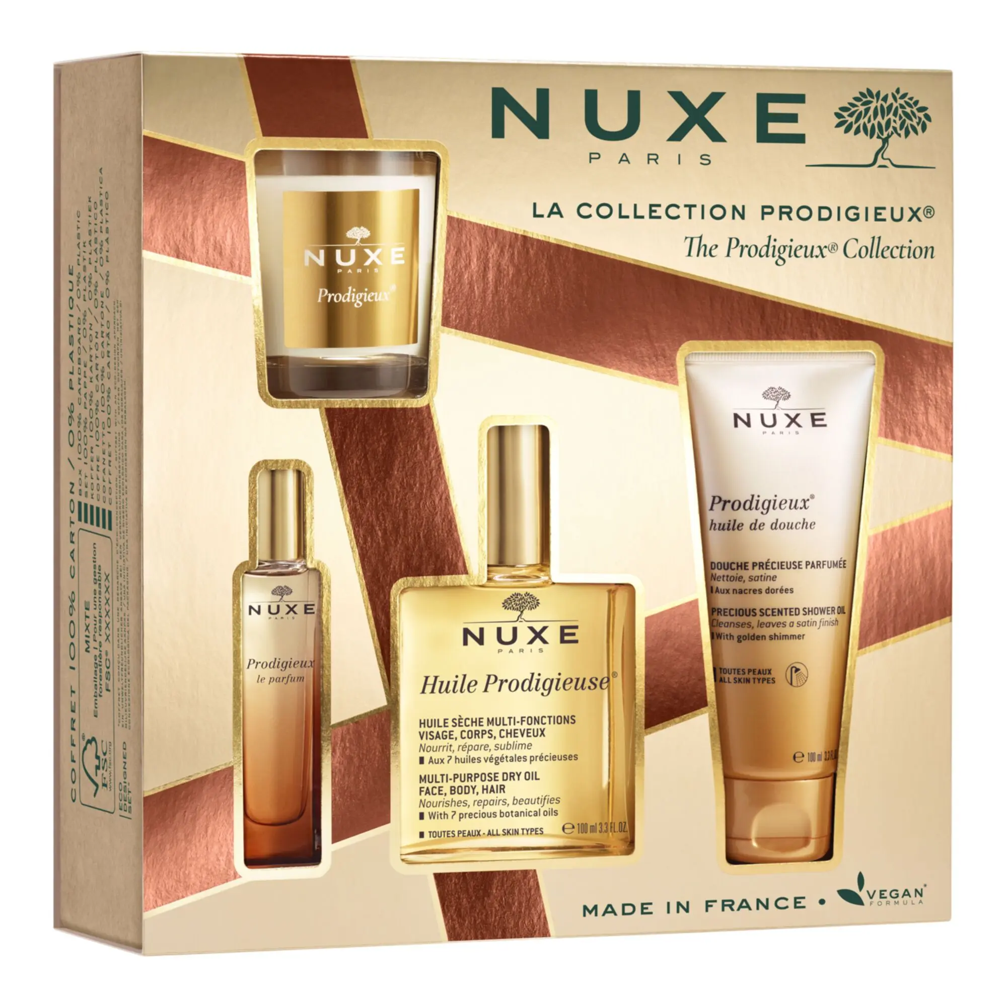 Nuxe - Coffret Collection Prodigieux Huile Prodigieuse, Huile de Douche, Parfum & Bougie- Femme