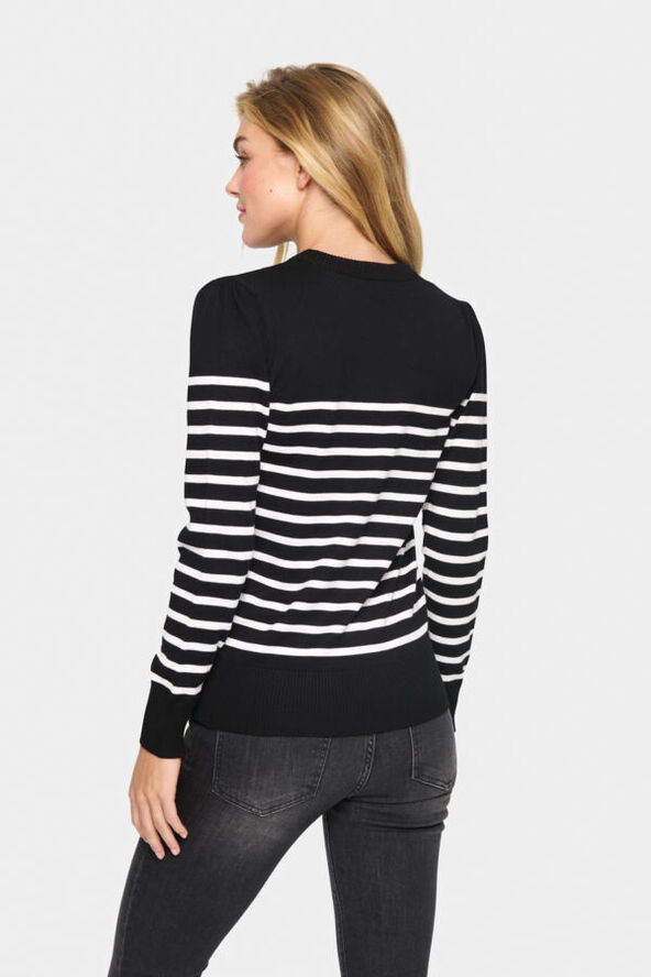 Saint Tropez MilaSZ LS Striped Pullover Black mila stripe