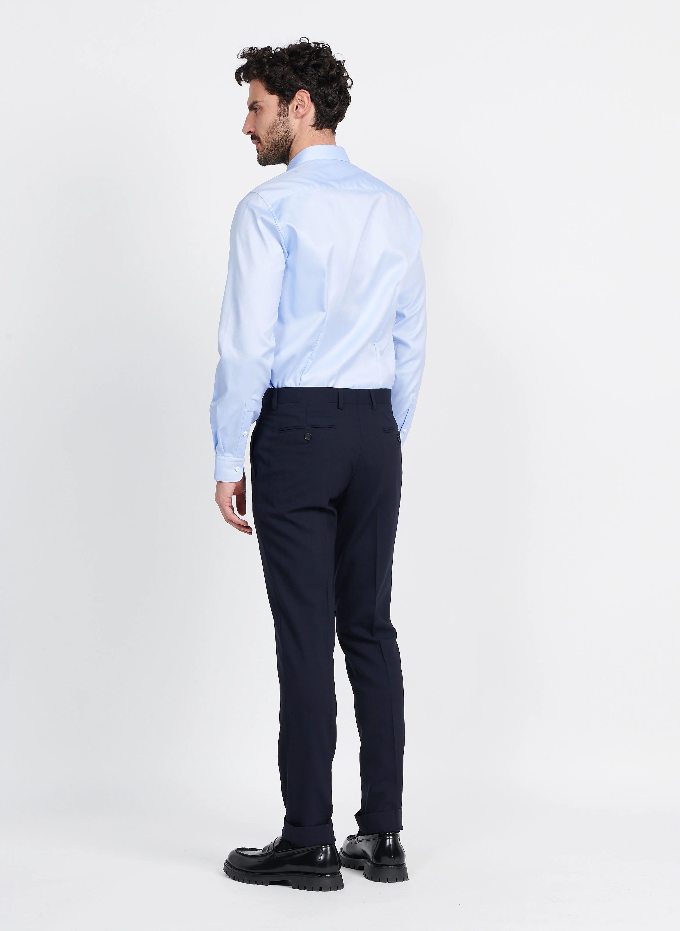 Chemise col classique slim-fit en coton| Bleu