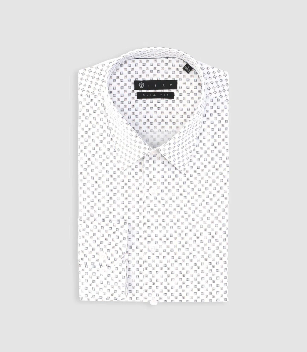 Chemise imprimée micro motifs blanche et beige PAMPA