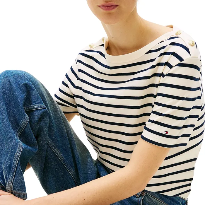 Tommy Hilfiger Regular Stripe Gold Button Shirt Dames