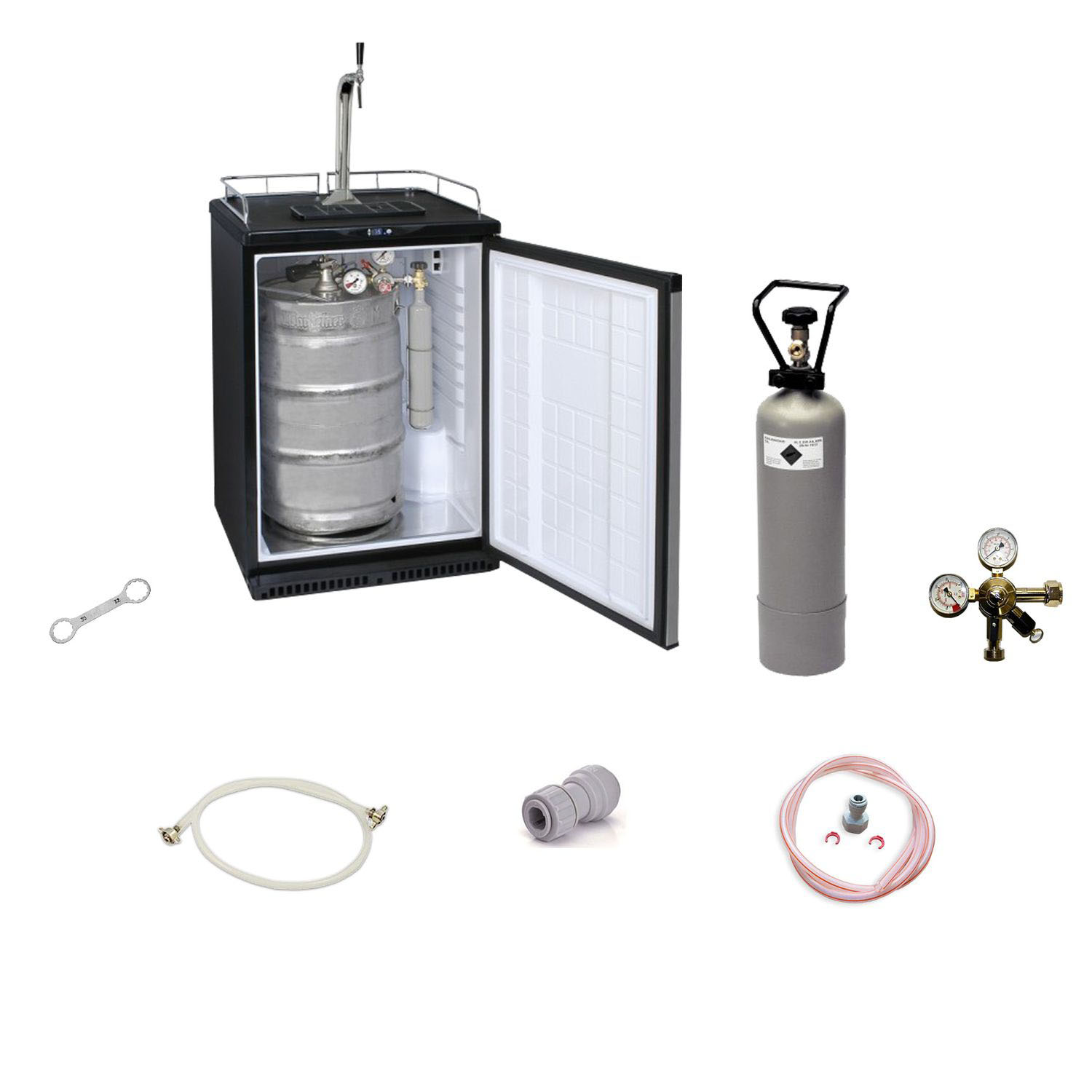 Fassbierkühlschrank Komplett-Set | 50L Bierzapfanlage mit Schanksäule & Kompensatorhahn, Kombi
