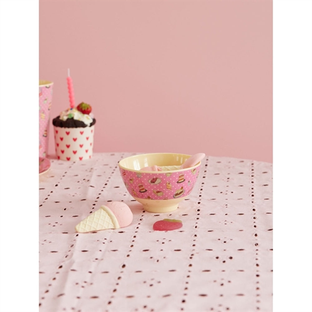 Sweet Cake Print Lille Melamin Skål - Rice
