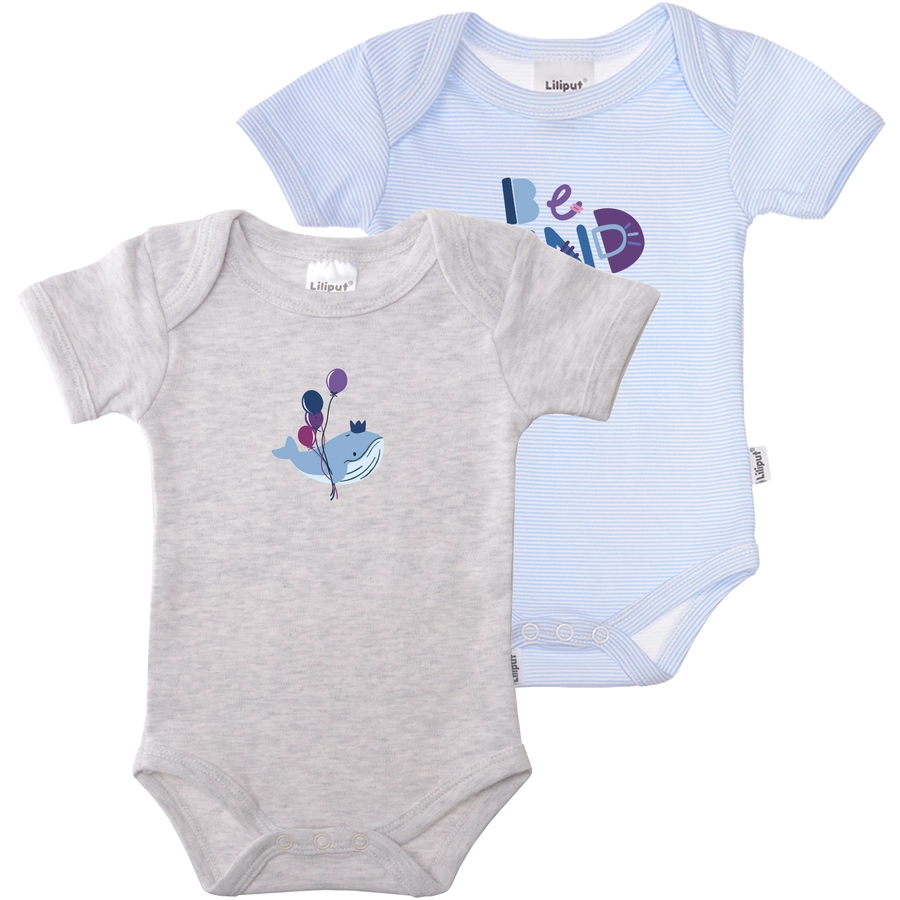 Liliput Baby-Bodies Be kind grau-melange blau gestreift