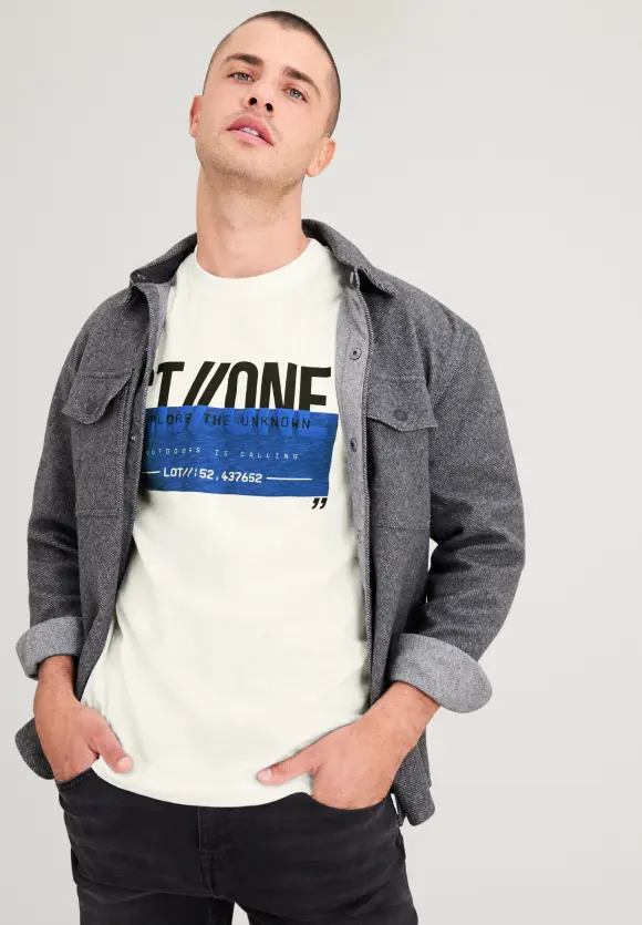T-Shirt mit 3D Frontprint - wool white