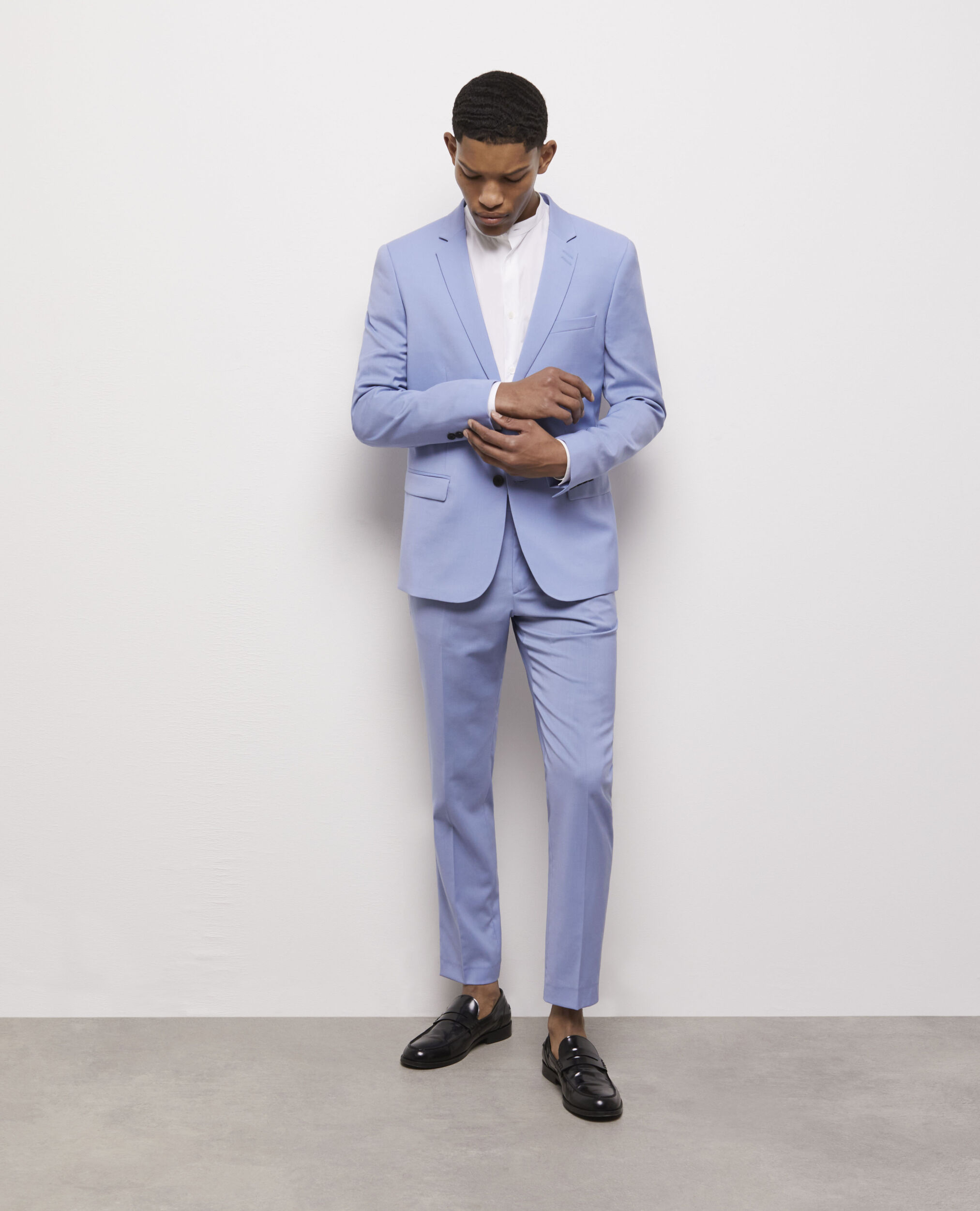 Veste de costume bleue en laine fil à fil