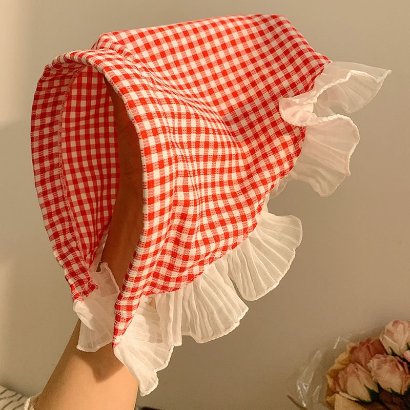 Bolgivy - Geruite bandana met kantversiering