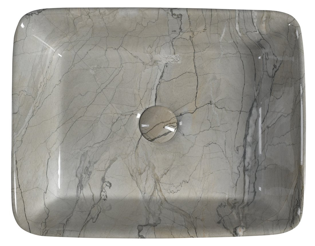 Sapho Dalma keramische waskom grijs marmer structuur 48x38x13cm