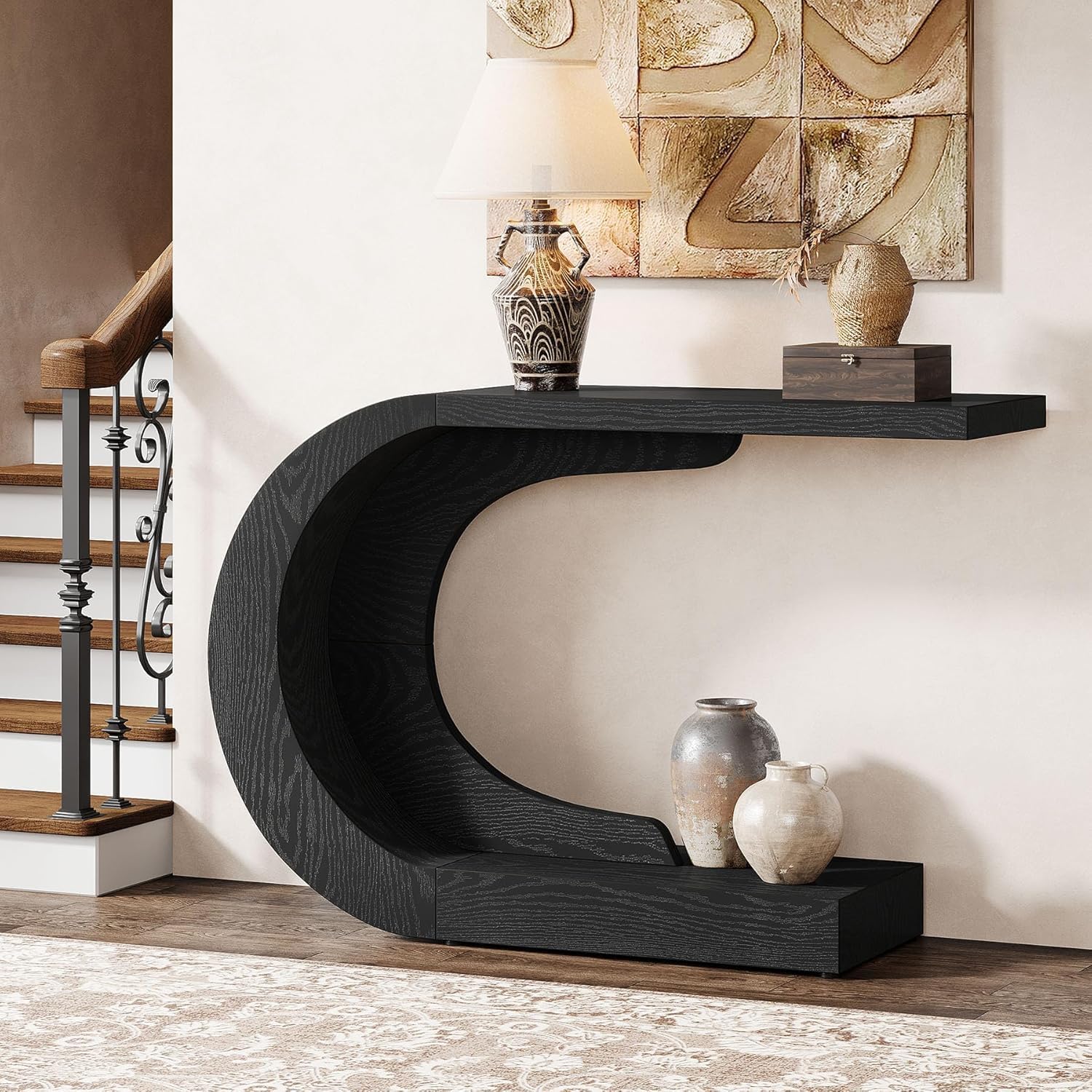 Tribesigns Mid-Century Modern-Stil Konsolentisch, C-förmiger Konsolentisch aus Holz für den Flur, Wohnzimmer, Eingang, Foyer, einfache Montage, Schwarz, 110 x 35 x 75 cm (Schwarz)