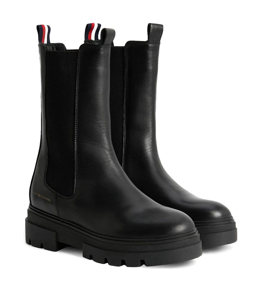 Botas Chelsea Tommy Hilfiger em couro preto - Altura da sola: 5,5 cm -